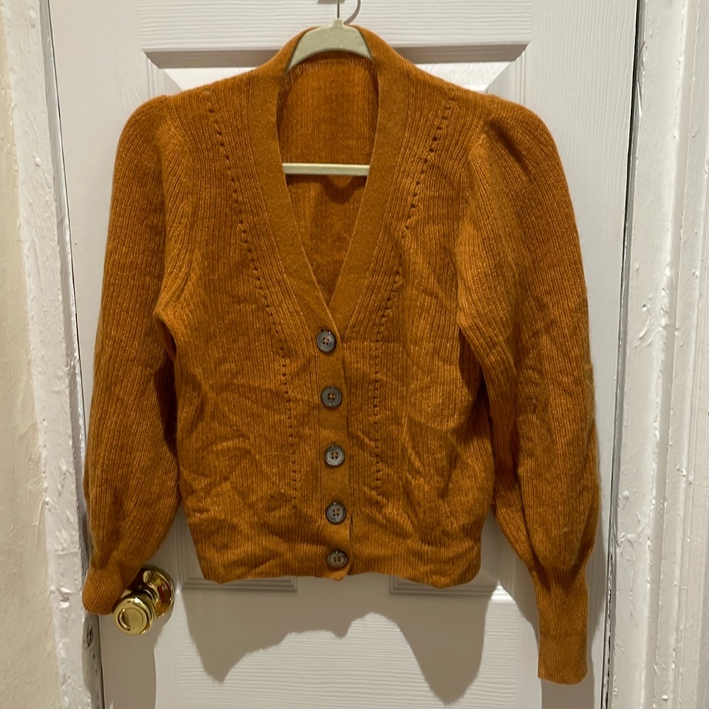White + Warren Puff Sleeve Cashmere Cardigan Sweater